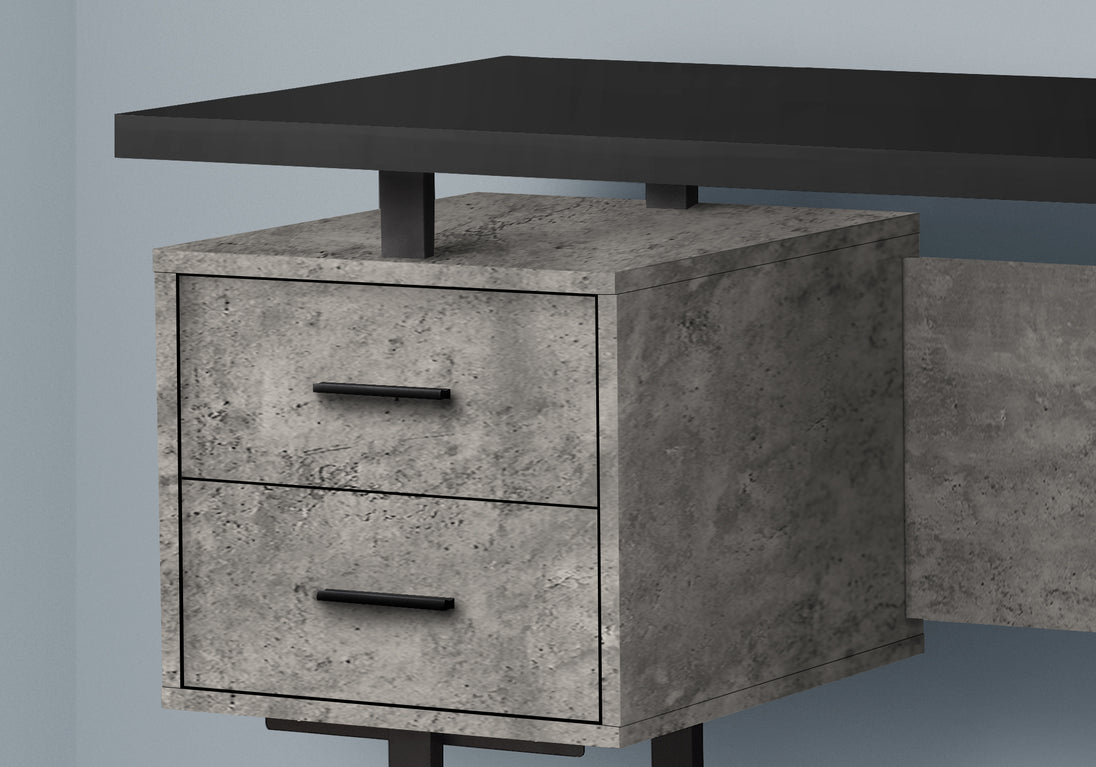 I 7632 Computer Desk - 60"L / Black/Grey Concrete/ Silver Metal - Furniture Depot