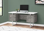 I 7633 Computer Desk - 60"L / White/ Grey Concrete/ Silver Metal - Furniture Depot
