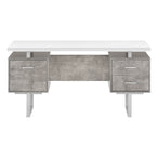 I 7633 Computer Desk - 60"L / White/ Grey Concrete/ Silver Metal - Furniture Depot