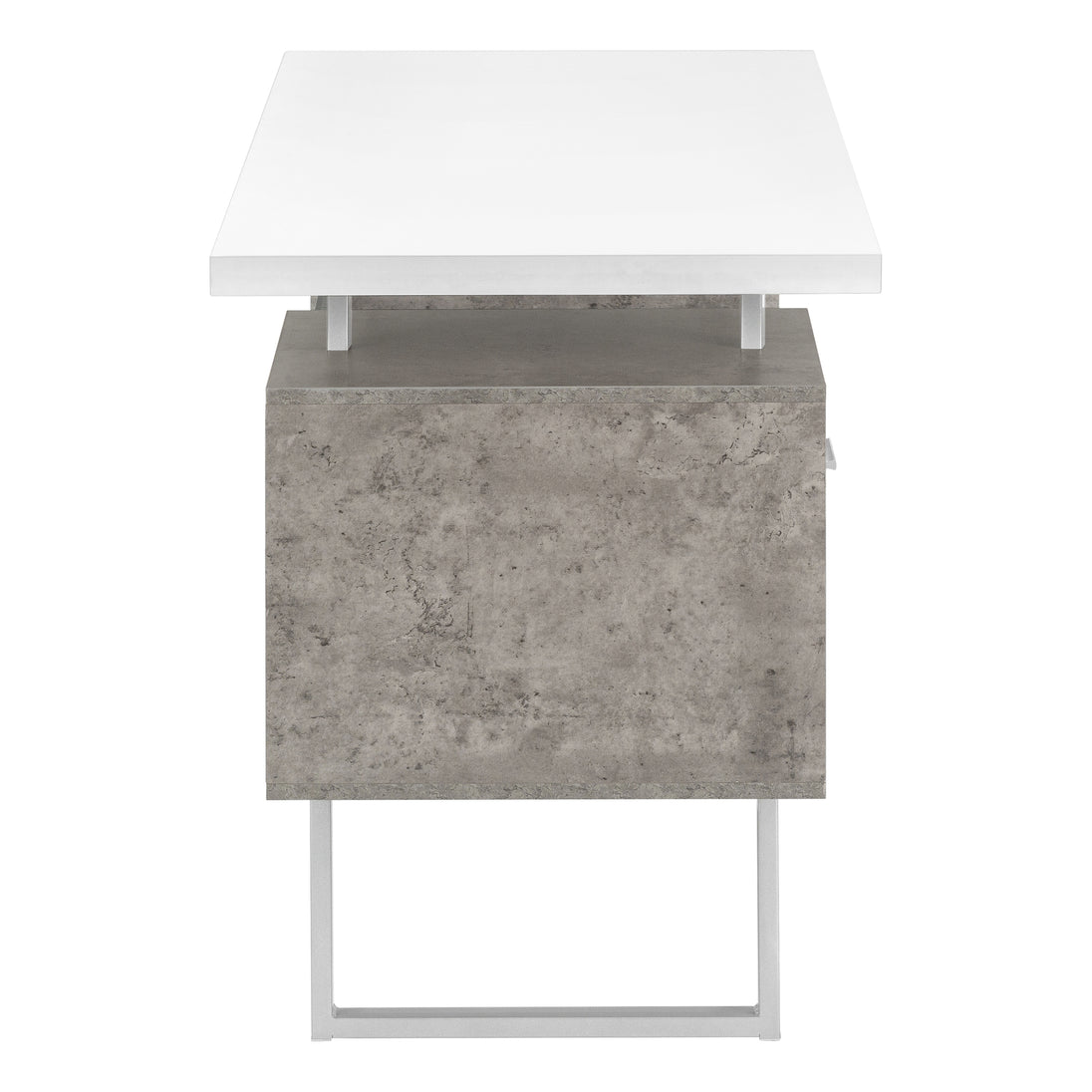I 7633 Computer Desk - 60"L / White/ Grey Concrete/ Silver Metal - Furniture Depot