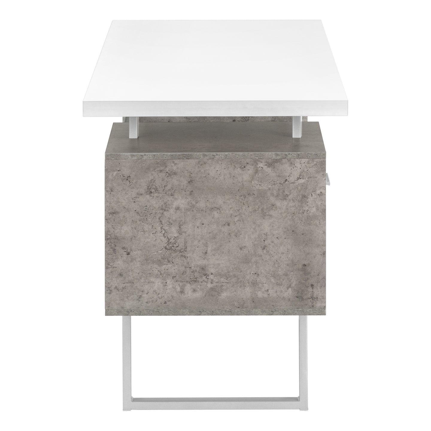 I 7633 Computer Desk - 60"L / White/ Grey Concrete/ Silver Metal - Furniture Depot