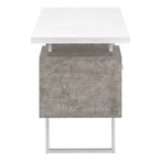 I 7633 Computer Desk - 60"L / White/ Grey Concrete/ Silver Metal - Furniture Depot
