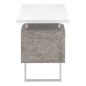 I 7633 Computer Desk - 60"L / White/ Grey Concrete/ Silver Metal - Furniture Depot