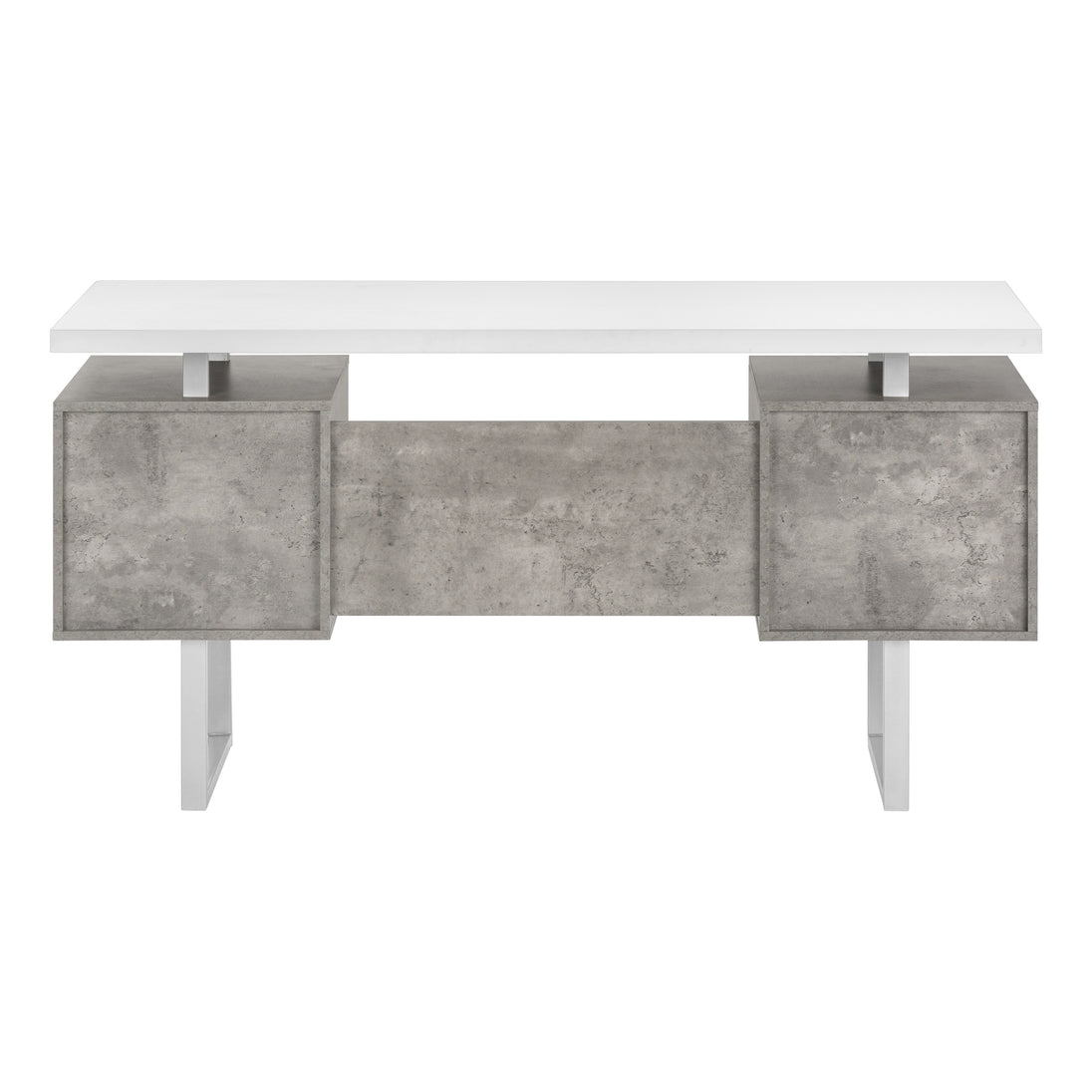 I 7633 Computer Desk - 60"L / White/ Grey Concrete/ Silver Metal - Furniture Depot
