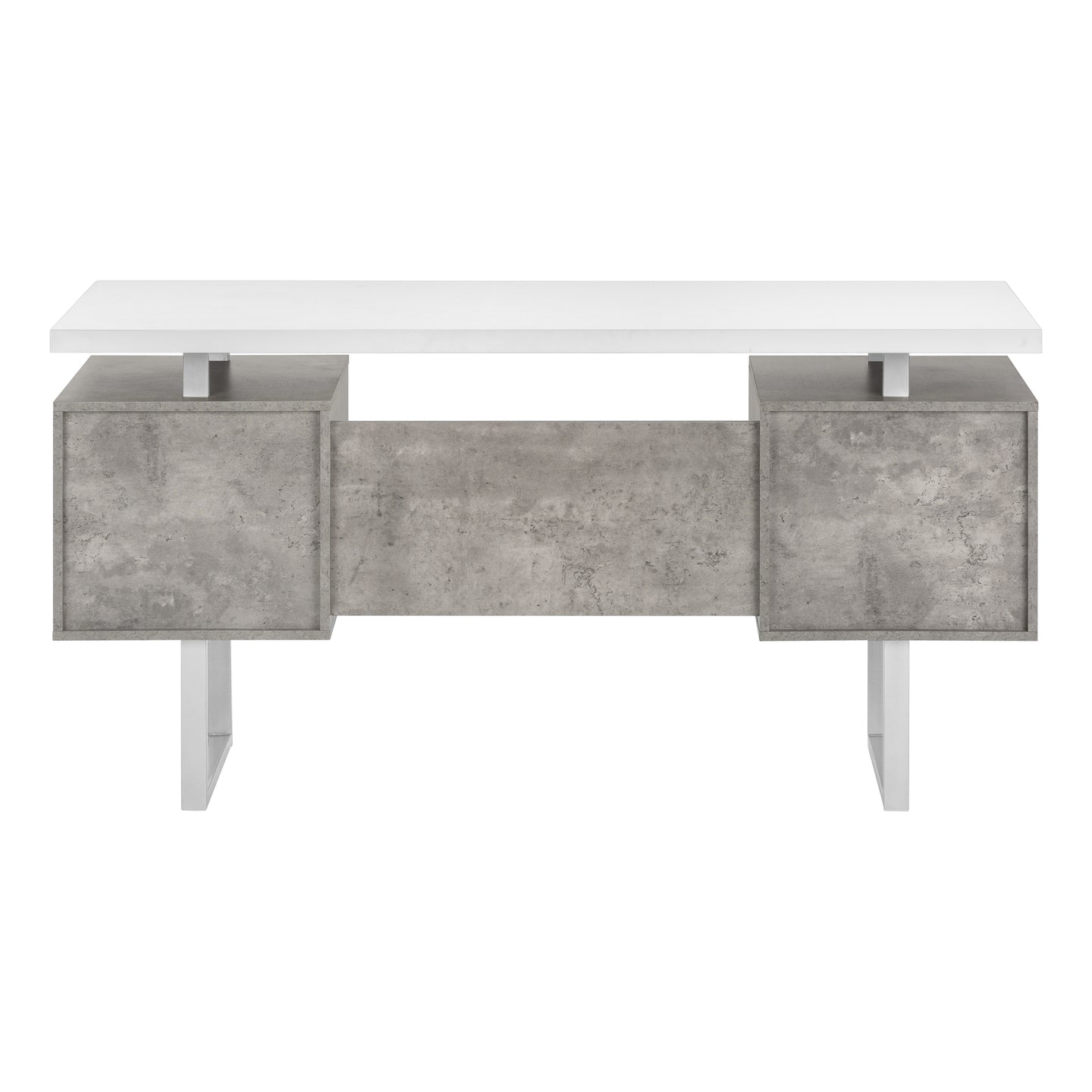 I 7633 Computer Desk - 60"L / White/ Grey Concrete/ Silver Metal - Furniture Depot