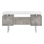 I 7633 Computer Desk - 60"L / White/ Grey Concrete/ Silver Metal - Furniture Depot