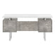 I 7633 Computer Desk - 60"L / White/ Grey Concrete/ Silver Metal - Furniture Depot