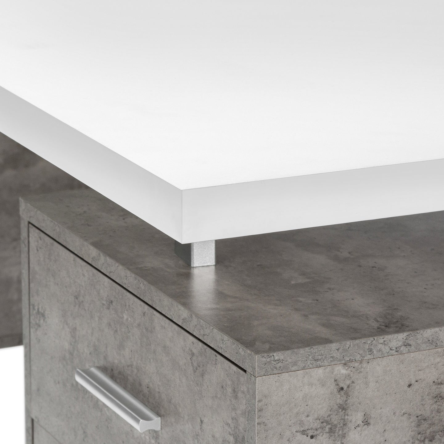 I 7633 Computer Desk - 60"L / White/ Grey Concrete/ Silver Metal - Furniture Depot