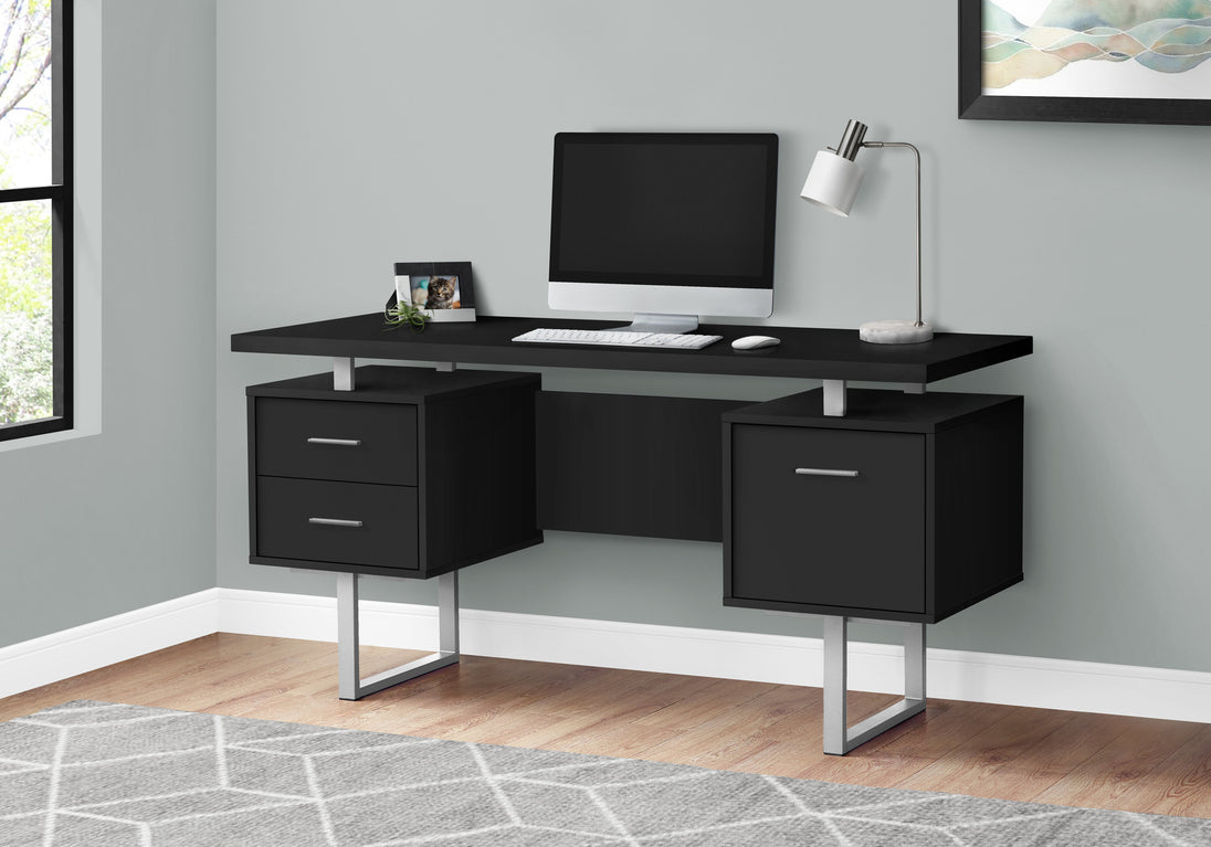 I 7634 Computer Desk - 60"L / Black / Silver Metal - Furniture Depot