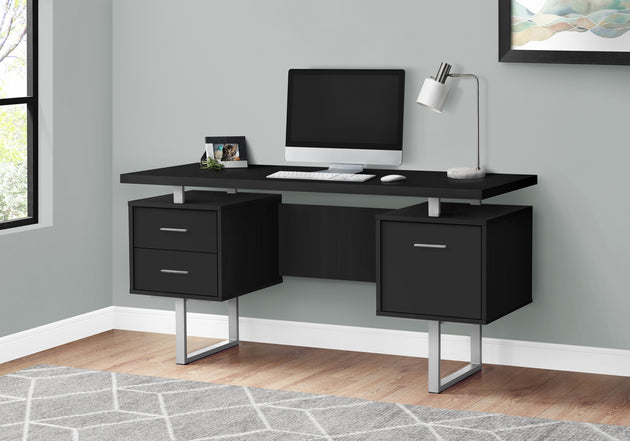 I 7634 Computer Desk - 60"L / Black / Silver Metal - Furniture Depot