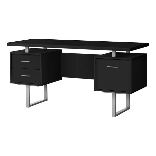 I 7634 Computer Desk - 60"L / Black / Silver Metal - Furniture Depot