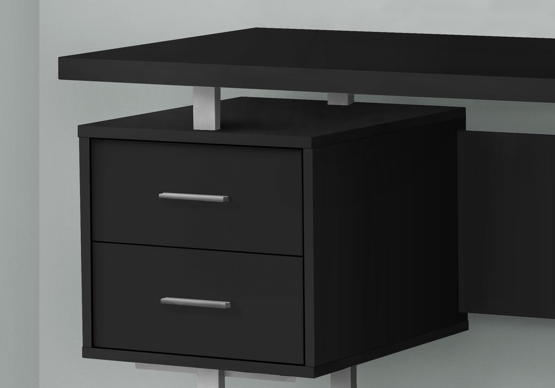 I 7634 Computer Desk - 60"L / Black / Silver Metal - Furniture Depot