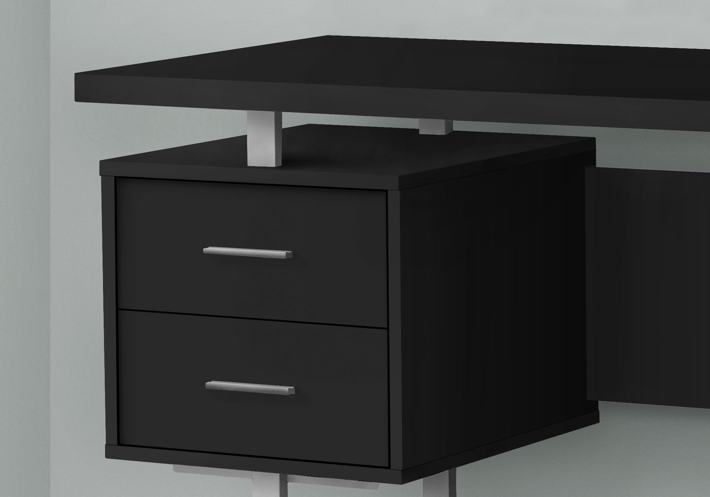 I 7634 Computer Desk - 60"L / Black / Silver Metal - Furniture Depot