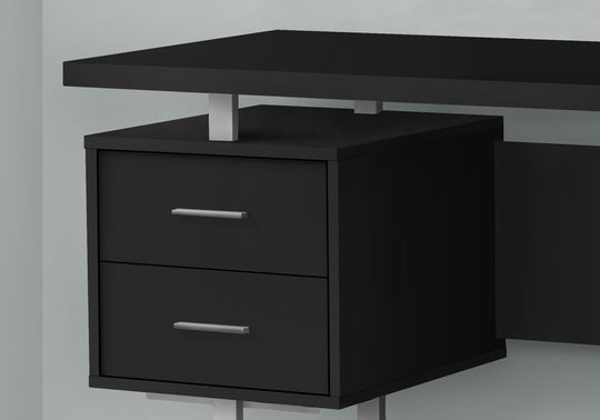 I 7634 Computer Desk - 60"L / Black / Silver Metal - Furniture Depot