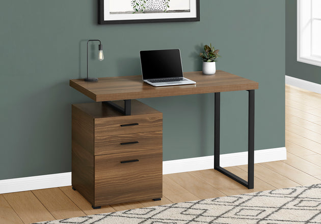 I 7640 Computer Desk - 48"L / Walnut / Black Metal / L/R Face - Furniture Depot