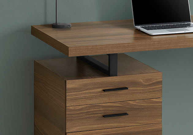 I 7640 Computer Desk - 48"L / Walnut / Black Metal / L/R Face - Furniture Depot