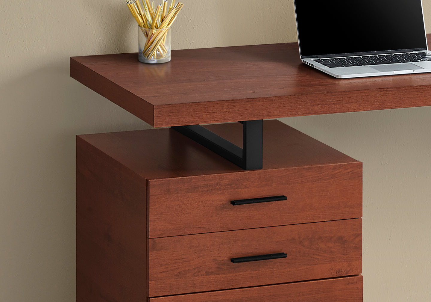 I 7641 Computer Desk - 48"L / Cherry / Black Metal / L/R Face - Furniture Depot