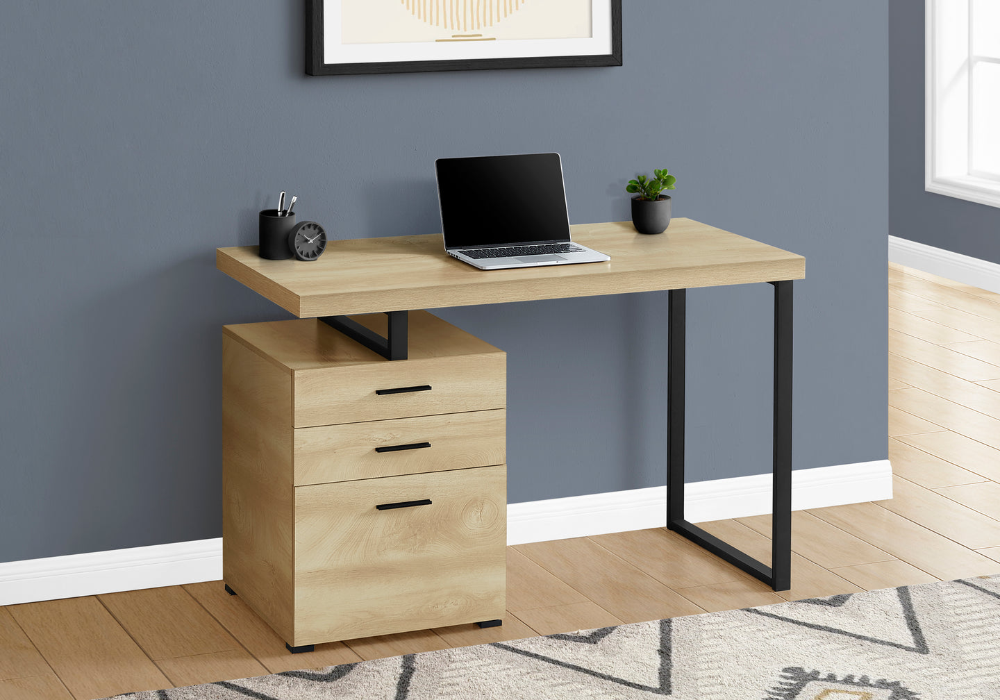 I 7643 Computer Desk - 48"L / Natural / Black Metal / L/R Face - Furniture Depot
