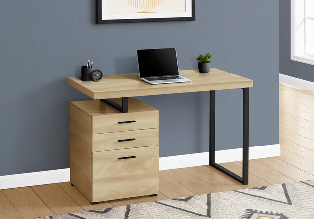 I 7643 Computer Desk - 48"L / Natural / Black Metal / L/R Face - Furniture Depot