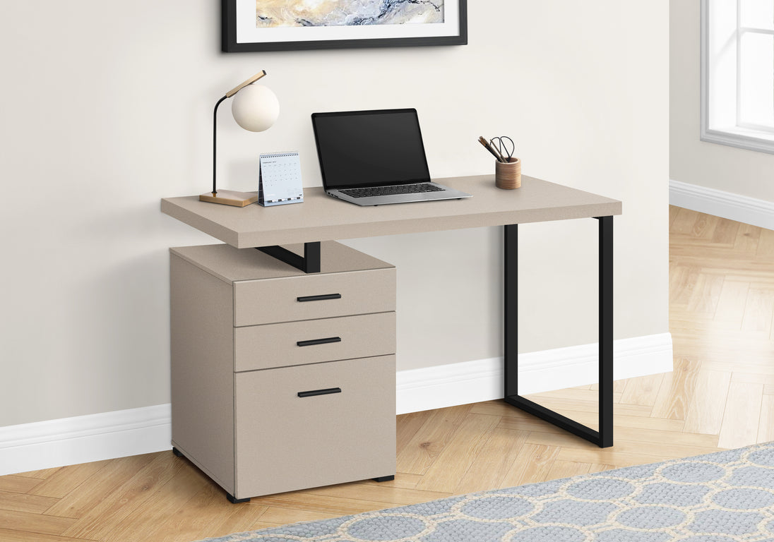 I 7644 Computer Desk - 48"L / Modern Taupe / Black Metal / L/R - Furniture Depot