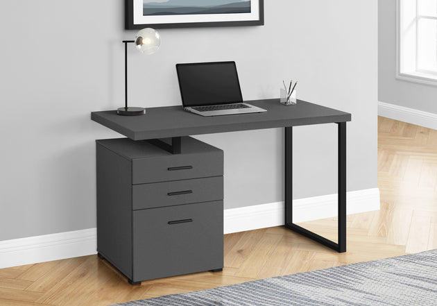 I 7645 Computer Desk - 48"L / Modern Grey / Black Metal / L/R - Furniture Depot (7881146859768)