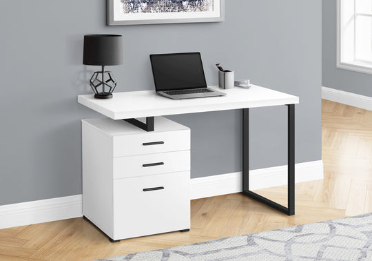 I 7646 Computer Desk - 48"L / White / Black Metal / L/R Face - Furniture Depot