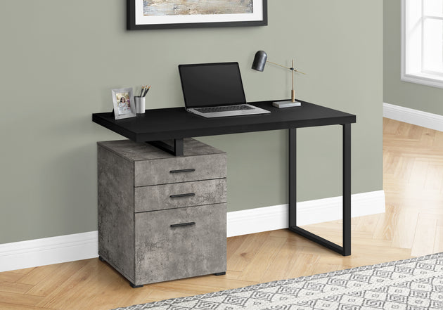 I 7647 Computer Desk - 48"L / Black / Concrete/ Black Metal/ L/R - Furniture Depot (7881147187448)