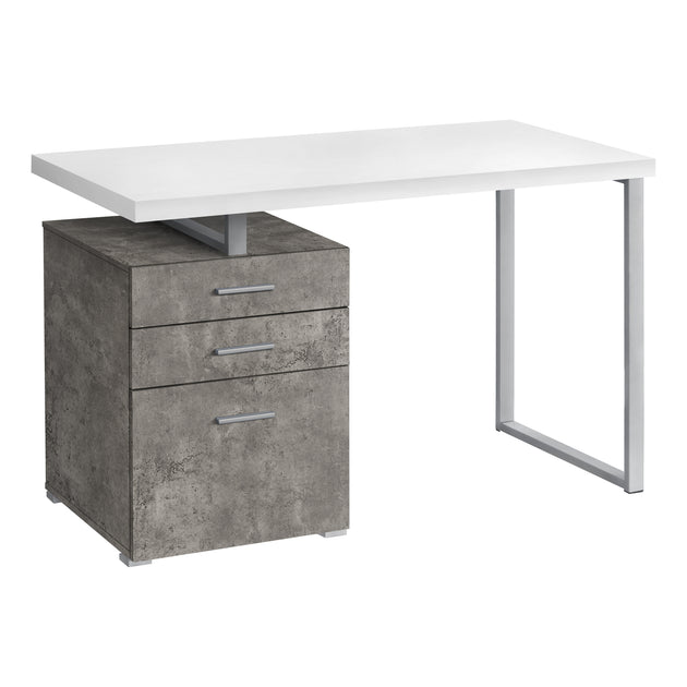 I 7648 Computer Desk - 48"L / White/ Concrete/ Silver Metal/ L/R - Furniture Depot