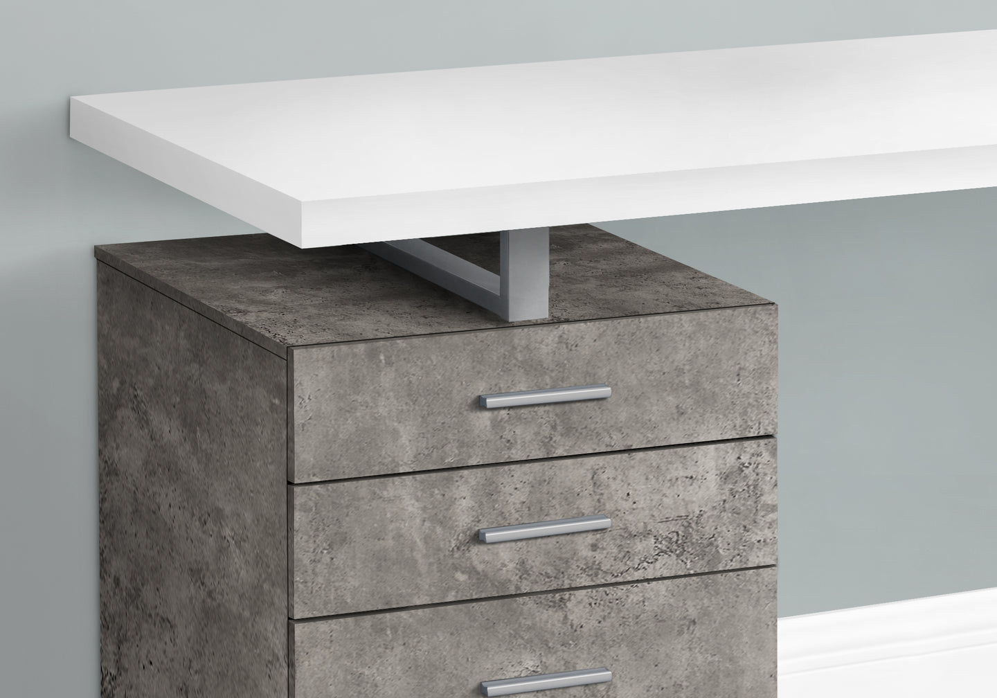 I 7648 Computer Desk - 48"L / White/ Concrete/ Silver Metal/ L/R - Furniture Depot
