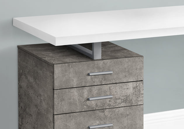 I 7648 Computer Desk - 48"L / White/ Concrete/ Silver Metal/ L/R - Furniture Depot