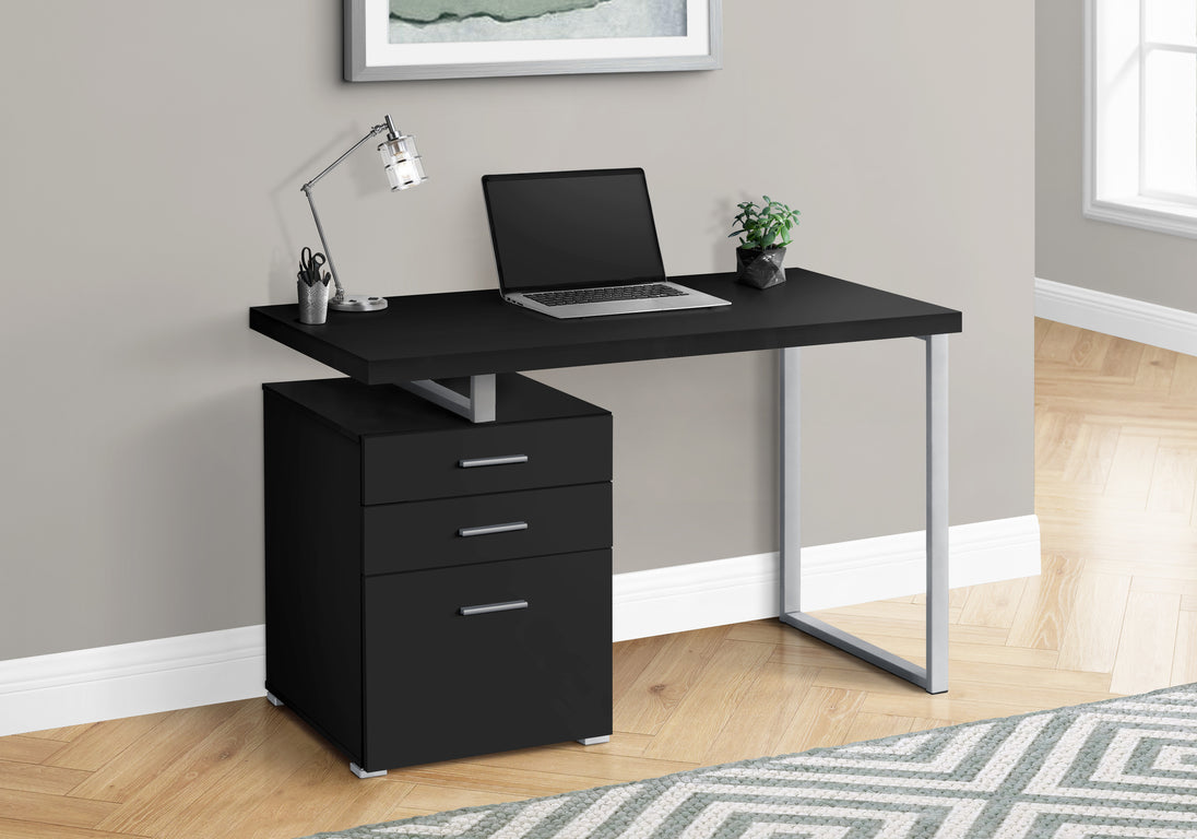 I 7649 Computer Desk - 48"L / Black / Silver Metal / L/R Face - Furniture Depot