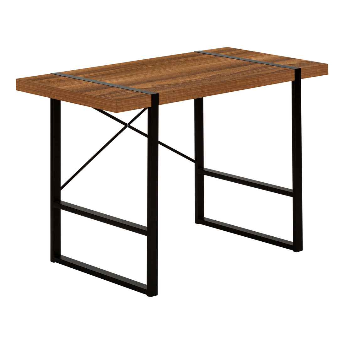 I 7655 Computer Desk - 48"L / Walnut / Black Metal - Furniture Depot