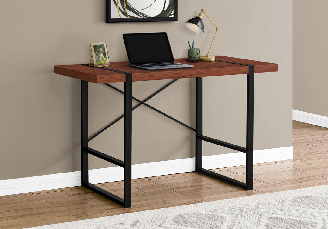 I 7656 Computer Desk - 48"L / Cherry / Black Metal - Furniture Depot