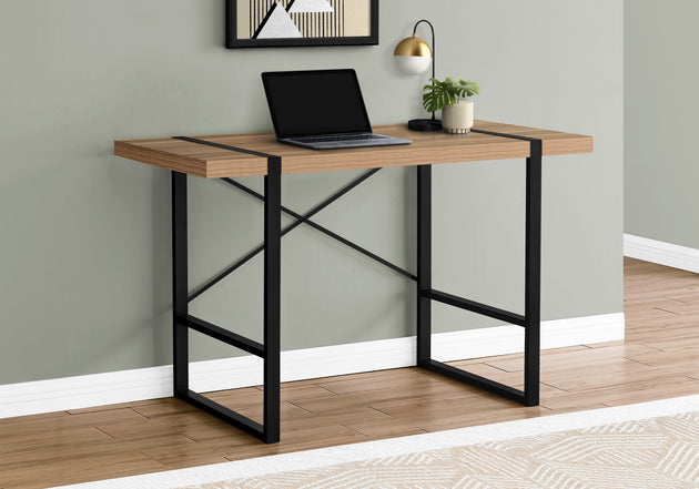 I 7657 Computer Desk - 48"L / Light Reclaimed Wood / Black Metal - Furniture Depot