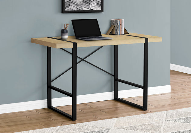 I 7658 Computer Desk - 48"L / Natural / Black Metal - Furniture Depot (7881148203256)
