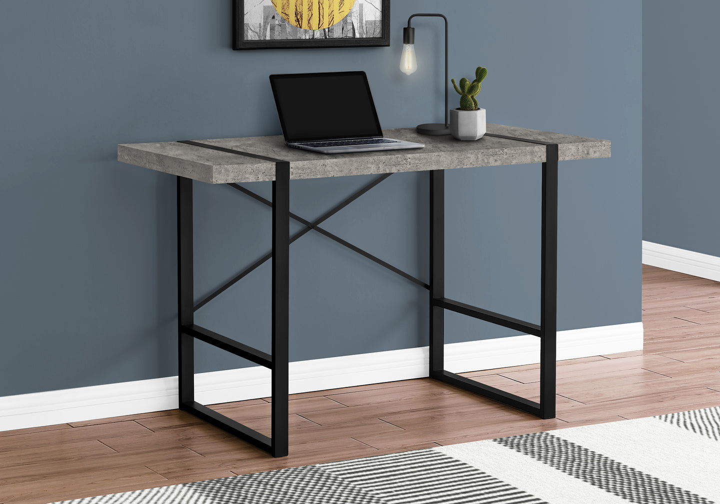 I 7661 Computer Desk - 48"L / Grey Concrete-Look / Black Metal - Furniture Depot