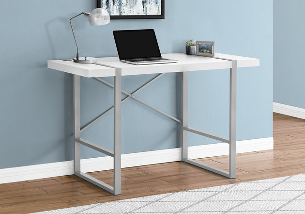 I 7663 Computer Desk - 48"L / White / Silver Metal - Furniture Depot