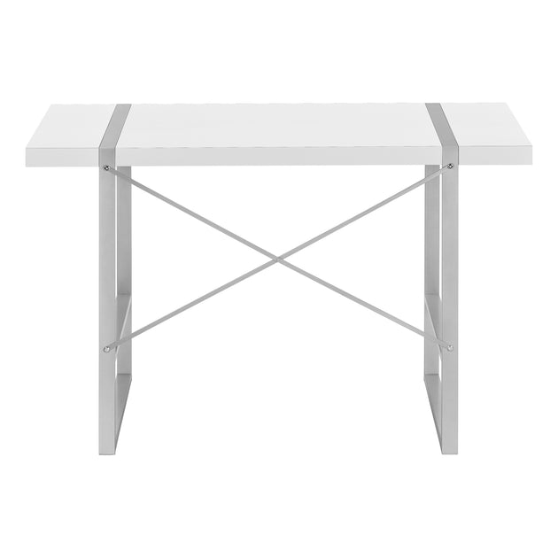 I 7663 Computer Desk - 48"L / White / Silver Metal - Furniture Depot