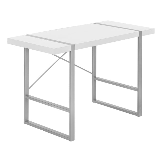 I 7663 Computer Desk - 48"L / White / Silver Metal - Furniture Depot