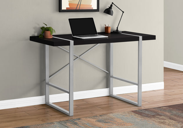 I 7664 Computer Desk - 48"L / Black / Silver Metal - Furniture Depot
