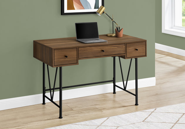 I 7670 Computer Desk - 48"L / Walnut / Black Metal - Furniture Depot (7881149055224)
