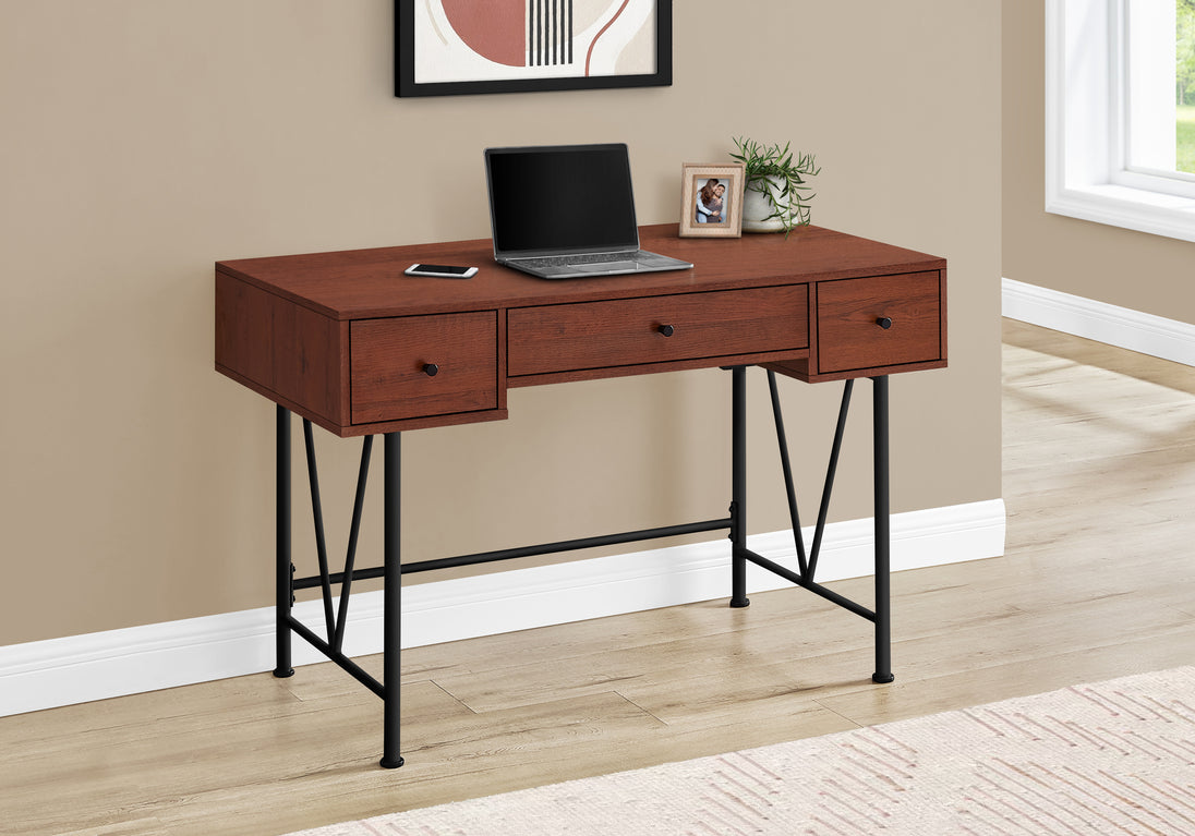 I 7671 Computer Desk - 48"L / Cherry / Black Metal - Furniture Depot (7881149219064)