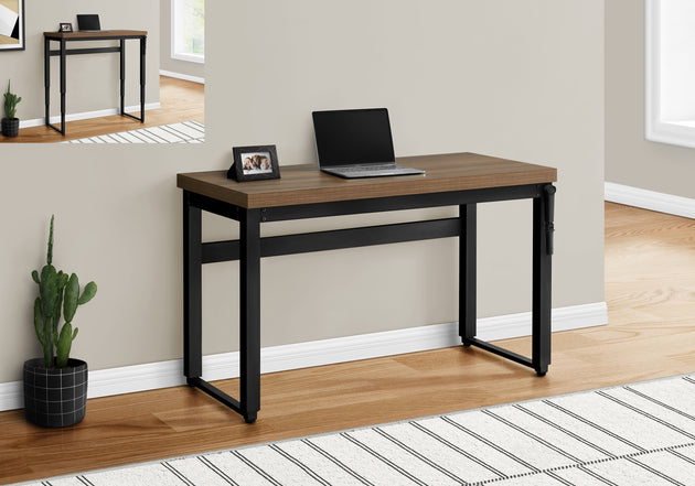 I 7675 Computer Desk - 48"L / Walnut / Adj.Height/ Black Metal - Furniture Depot (7881149579512)