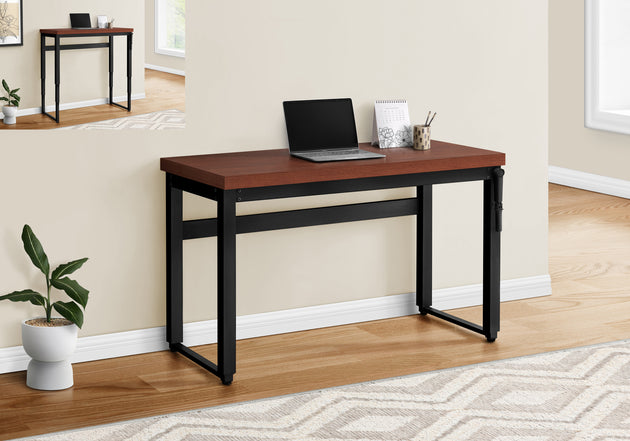 I 7676 Computer Desk - 48"L / Cherry / Adj.Height/ Black Metal - Furniture Depot