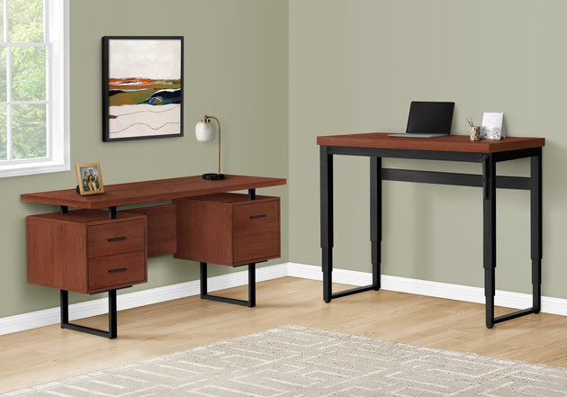I 7676 Computer Desk - 48"L / Cherry / Adj.Height/ Black Metal - Furniture Depot