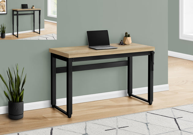 I 7678 Computer Desk - 48"L / Natural / Adj.Height/ Black Metal - Furniture Depot