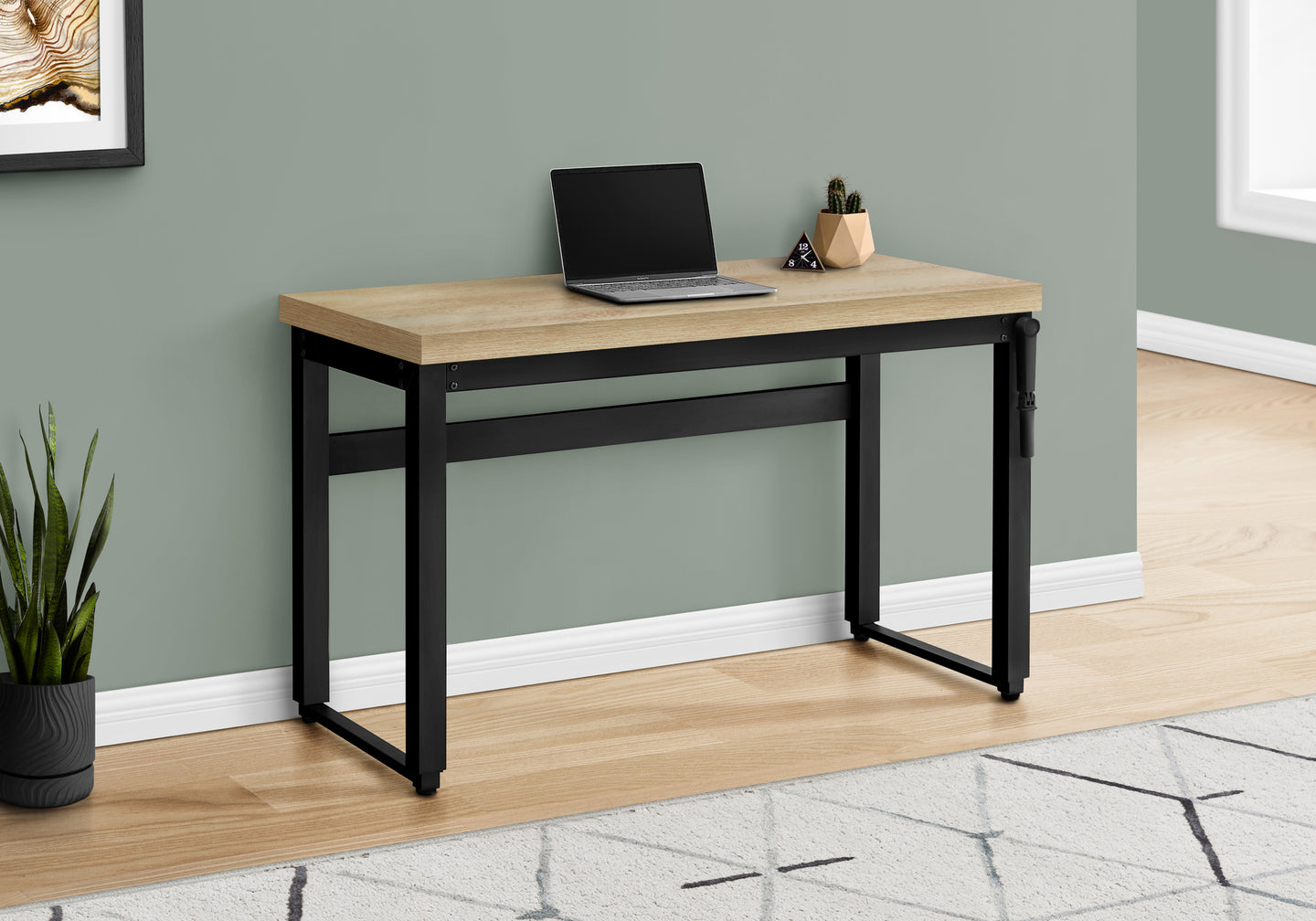I 7678 Computer Desk - 48"L / Natural / Adj.Height/ Black Metal - Furniture Depot