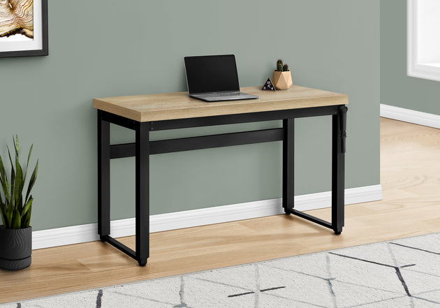 I 7678 Computer Desk - 48"L / Natural / Adj.Height/ Black Metal - Furniture Depot
