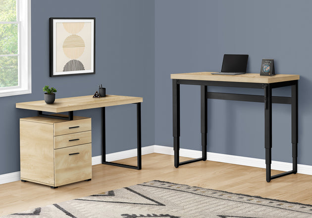 I 7678 Computer Desk - 48"L / Natural / Adj.Height/ Black Metal - Furniture Depot