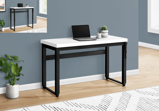 I 7681 Computer Desk - 48"L / White / Adj.Height/ Black Metal - Furniture Depot (7881150890232)